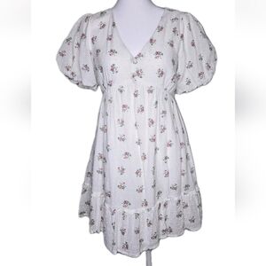 Altar’d State White Floral Babydoll Dress Puff Sleeve Cottagecore Size Small